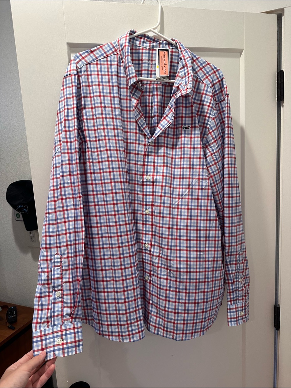 NWT Vineyard Vines Red, Light Blue & White Plaid Performance Shirt